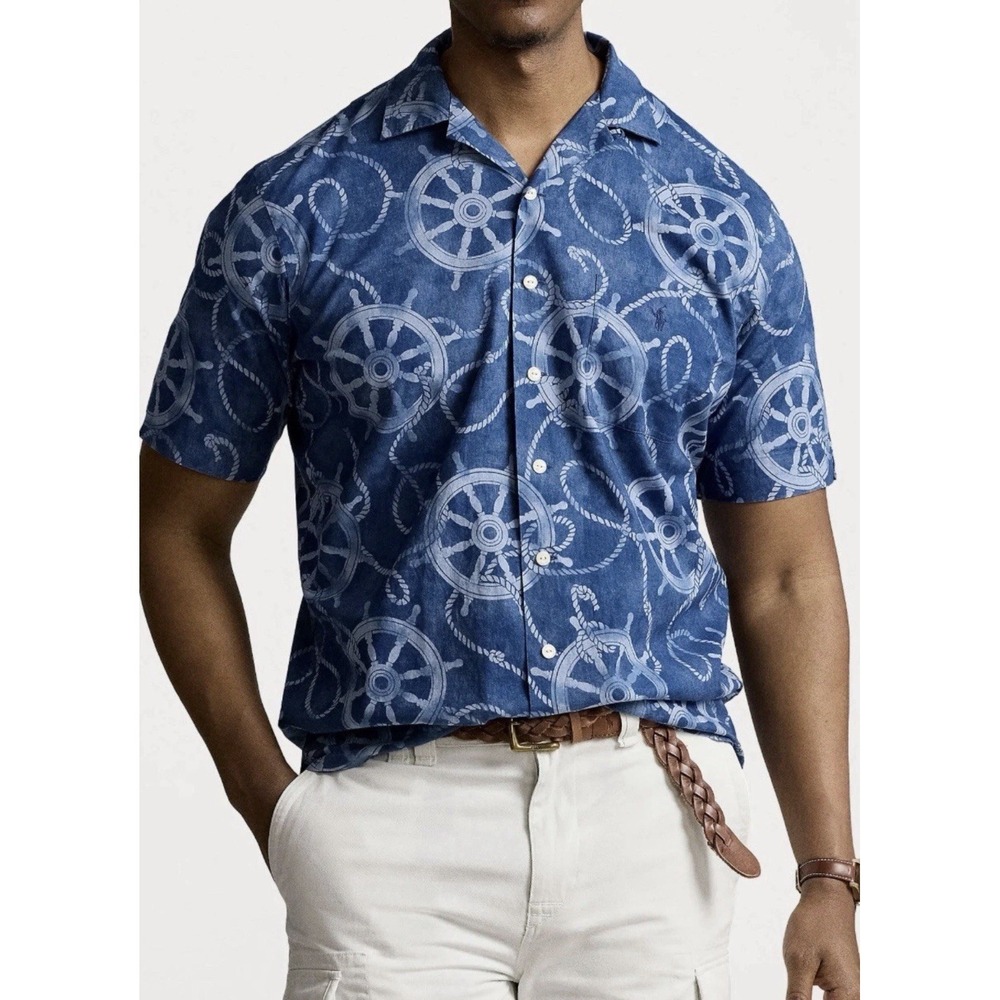 Polo Ralph Lauren Printed Cotton-Linen Camp Shirt Men's 2XB Big & Tall NWT $138